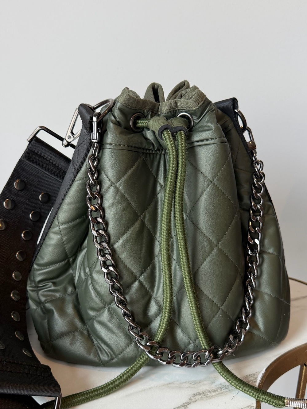 Haute Shore Army Green drawstring Sachel style Crossbody